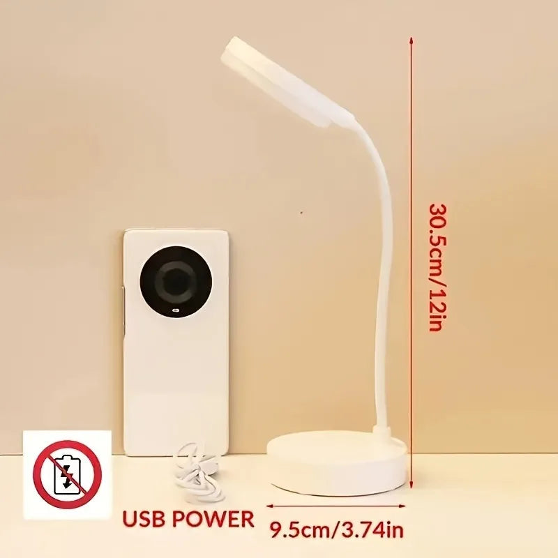 Flexible LED Desk Lamp with 3-Level Dimmer USB Powered Eye-Caring Warm/White Light  Perfect for Home Office Reading & Study