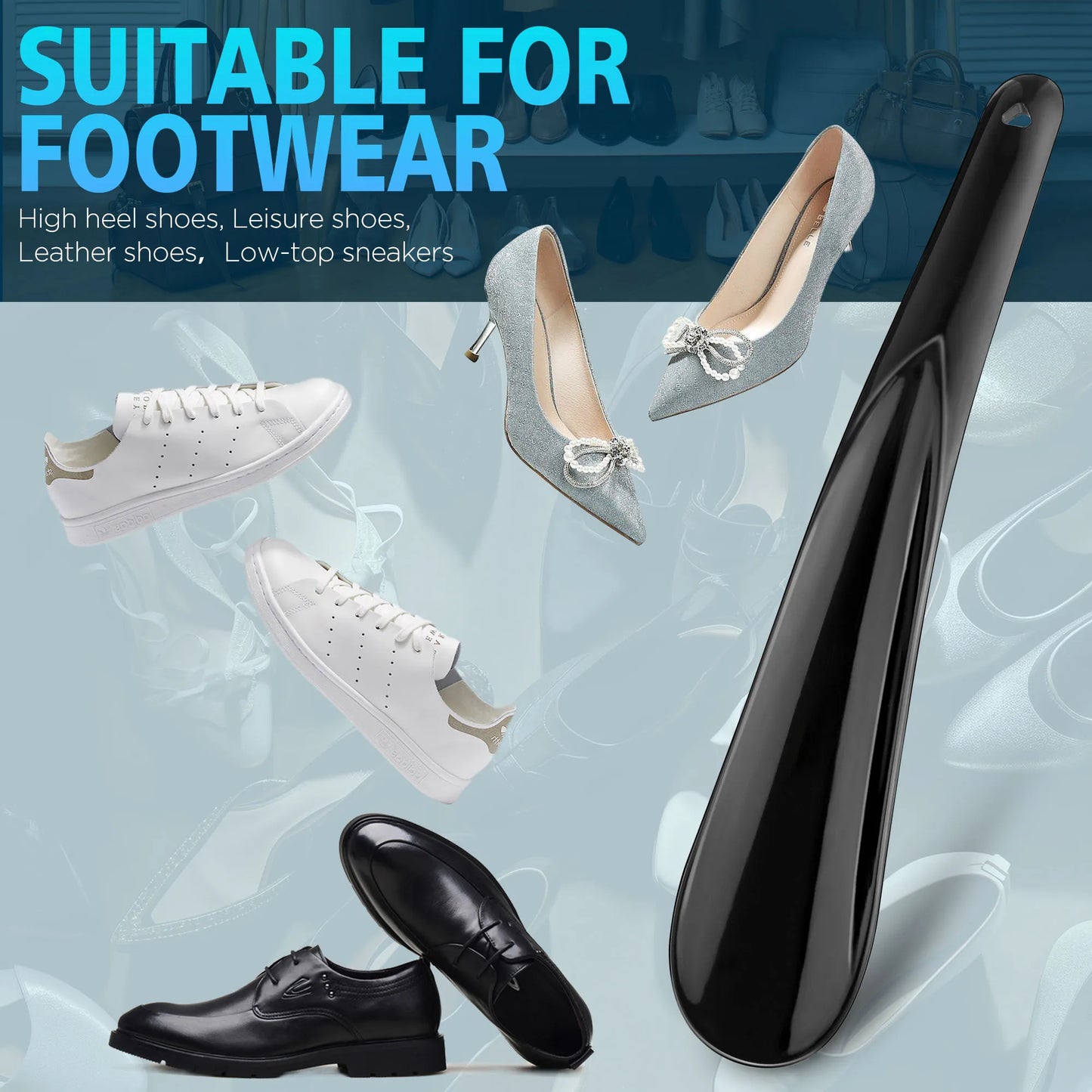 20cm Plastic Shoe Puller Flexible Sturdy Slip Shoe Horns Long Shoe Horn Spoon Shape Shoehorn Shoe Lifter Professional Black