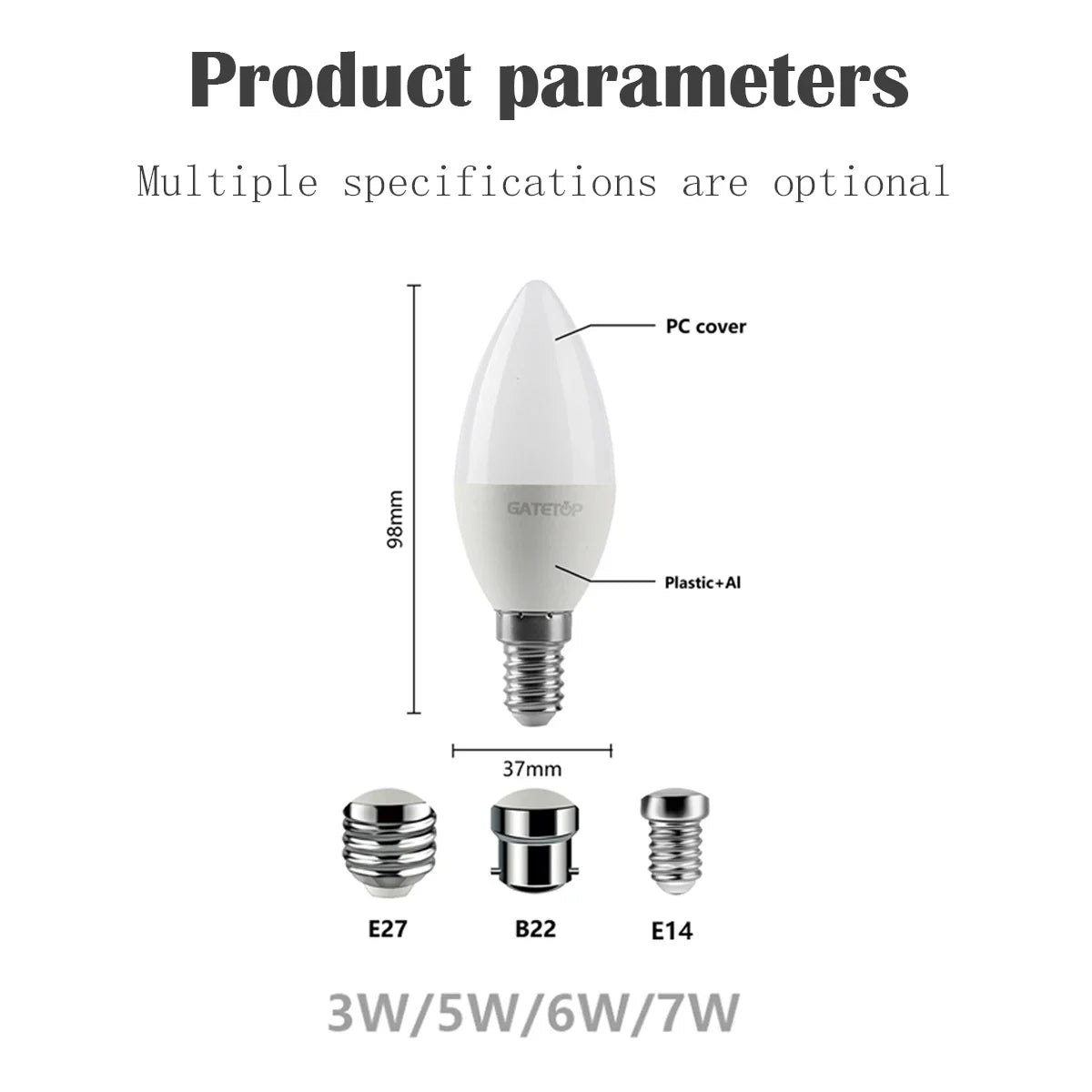 10pcs E27 E14 B22 Led Bulb 220V Candle Bulb Energy Saving Lamp 3W 5W 6W 7W