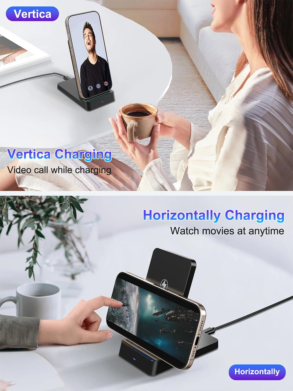 Wireless Charger Phone Desktop Folding Holder Stand For iPhone 16 15 14 13 12 Pro Max Samsung S24 Xiaomi Fast Charging Station