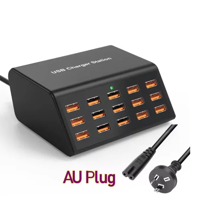 100W Desktop Universal USB Charger 15 Ports USB Fast Charging Station For Ipad Iphone16 15 14 13 Pro For Samsung EU Plug