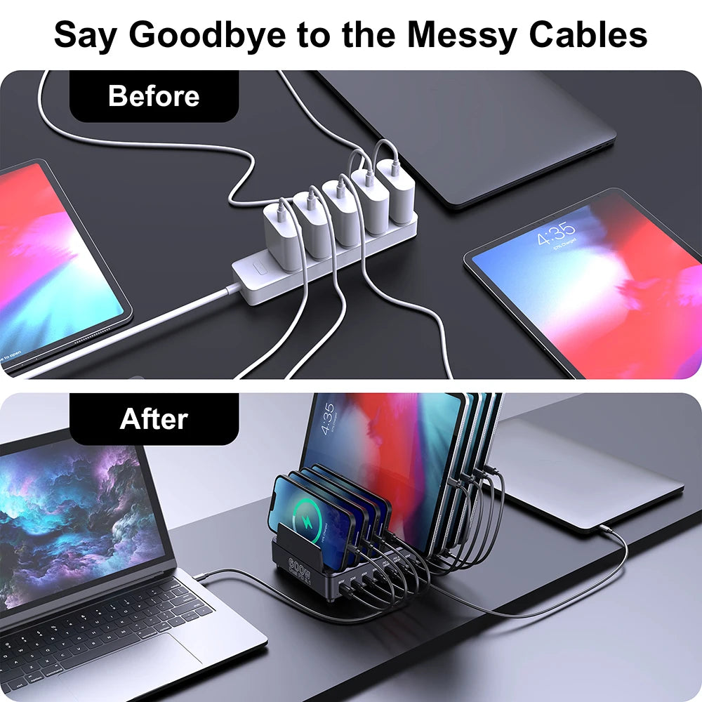 Ueetop 600W Multi USB Fast Charger 10-Port GaN PD 3.1 Charging Station Stand for MacBook iPhone 16 15 iPad Samsung Tablet Laptop