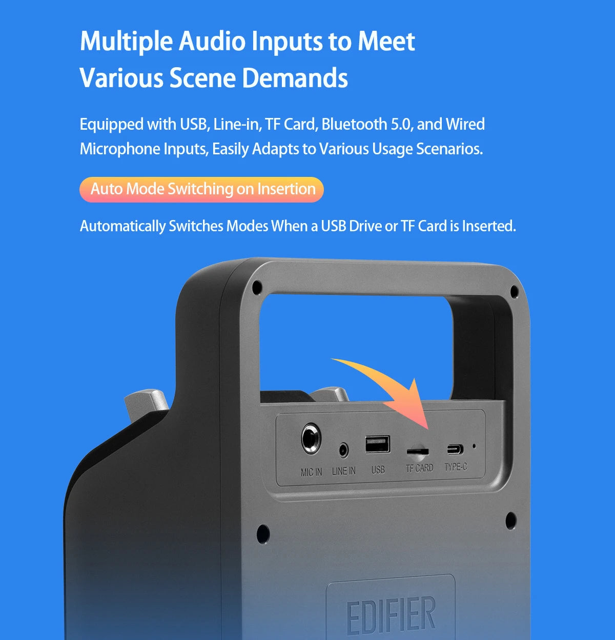 Edifier PP205 Outdoor Portable Bluetooth Speaker Line In USB TF Card Inputs 8 Hours Playback Support Wird Mic Karaoke Speaker