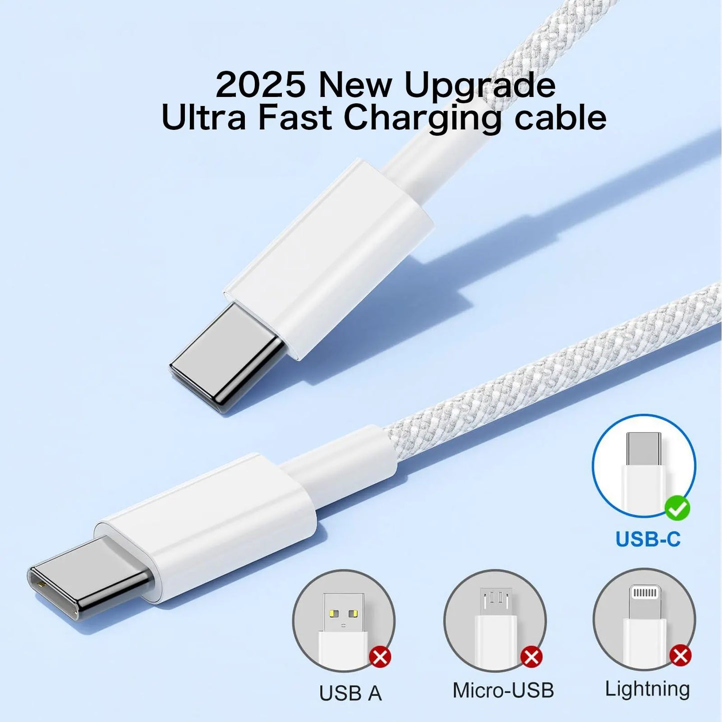 5-2 PCS 60W USB C to USB C Cable for iPhone 16 15 pro Samsung Xiaomi iPad AirPods Macbook Type C To Type C Braided Charger Cable