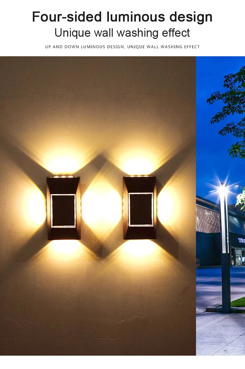 1/3pcs 12 LED Solar Wall Lamp Outdoor Waterproof Four Sides Glowing Light Staircase Villa Balcony Lighting Solar Wall Lights