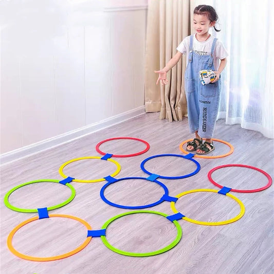 Outdoor Kids Jump Ring Game Set - 10 Hoops & 10 Connectors for Boys Girls, Fun Physical Training Sport Toys for Park Play