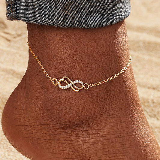 Simple Gold Color Silver Color Thin Chain, Shiny Synthetic Zircon Ankle Chain Summer Beach Resort Women's Ankle