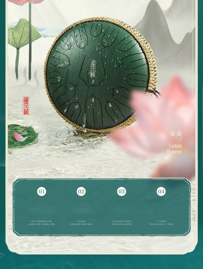 Hluru Music Drum 13 Inch 15 Notes Glucophone Steel Tongue Drum 15 Notes D Tone Ethereal Drum  Percussion Musical Instruments