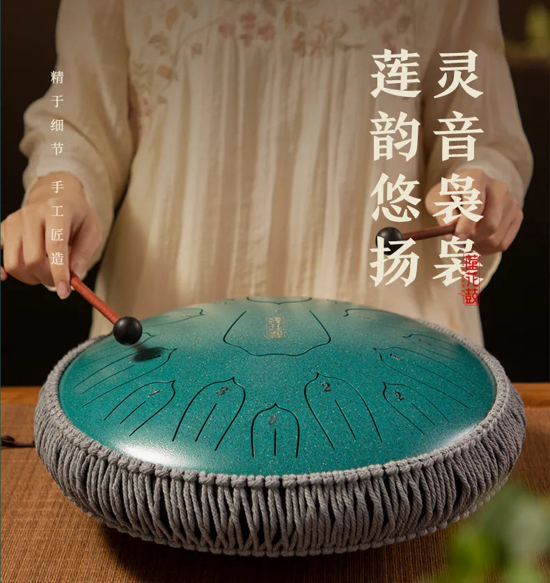 Hluru Music Drum 13 Inch 15 Notes Glucophone Steel Tongue Drum 15 Notes D Tone Ethereal Drum  Percussion Musical Instruments