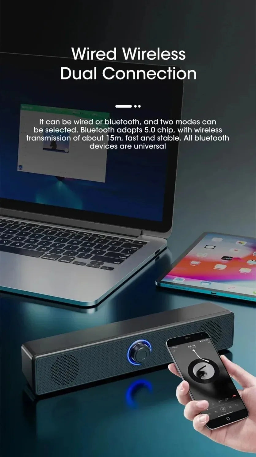 XIKCU Wireless Bluetooth and PC Soundbar Wired Speaker USB Powered Soundbar for TV Pc Laptop Home Theater Surround Audio System