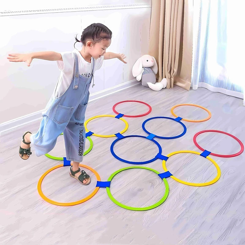 Outdoor Kids Jump Ring Game Set - 10 Hoops & 10 Connectors for Boys Girls, Fun Physical Training Sport Toys for Park Play