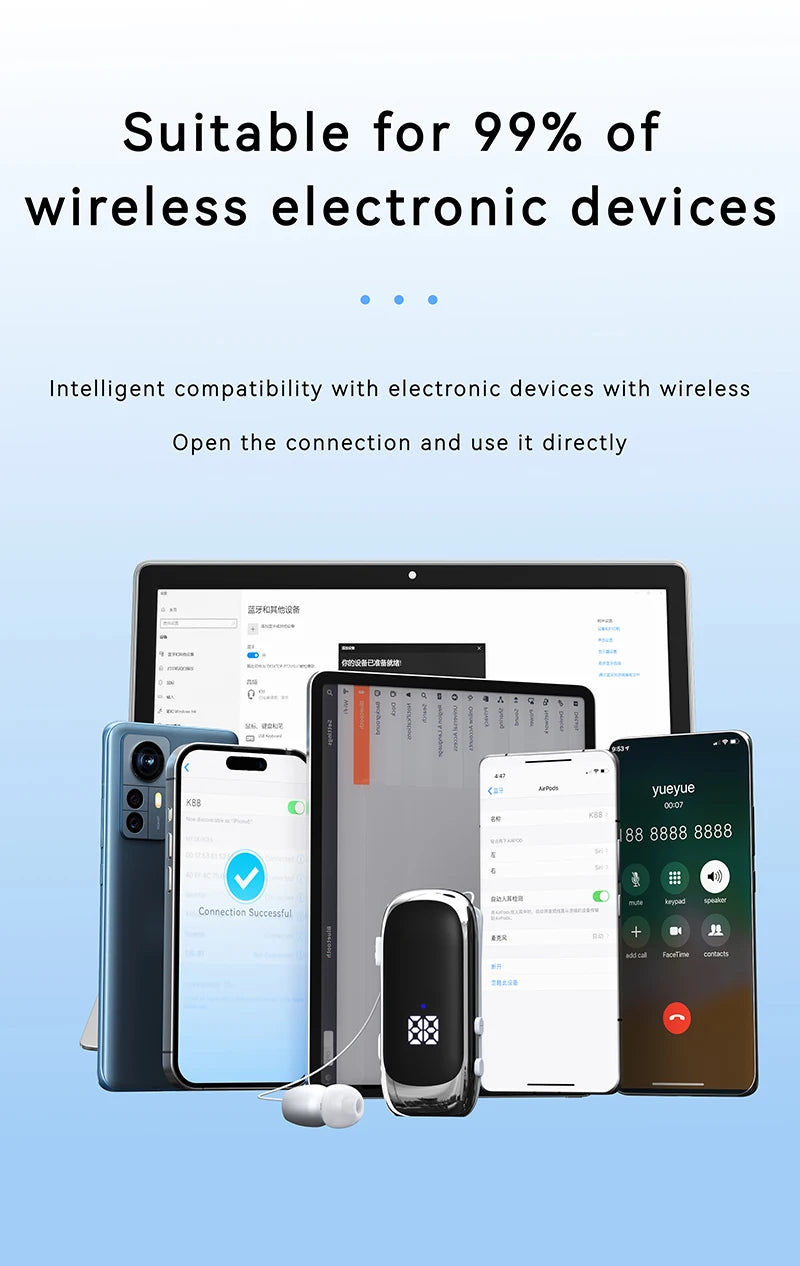 New K88 Lavalier Business Headset Bluetooth 5.4 Bass Earphone Call Vibration Reminder+Voice Number Reporting Wireless Headphone