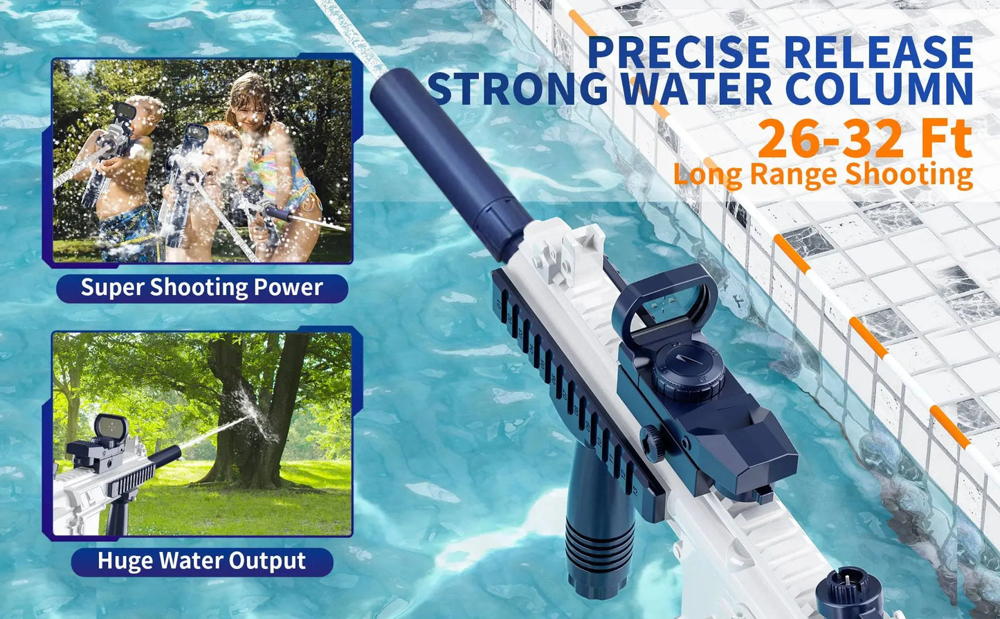 Unilabo M416 Electric Water Gun - Battery Powered With External Water Bottle Attachment - Perfect For Kids & Adults Outdoor Fun