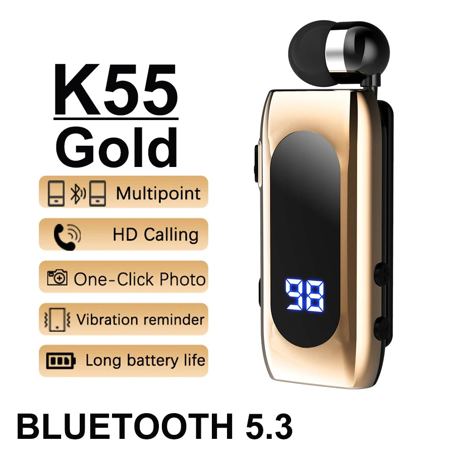 New K88 Lavalier Business Headset Bluetooth 5.4 Bass Earphone Call Vibration Reminder+Voice Number Reporting Wireless Headphone