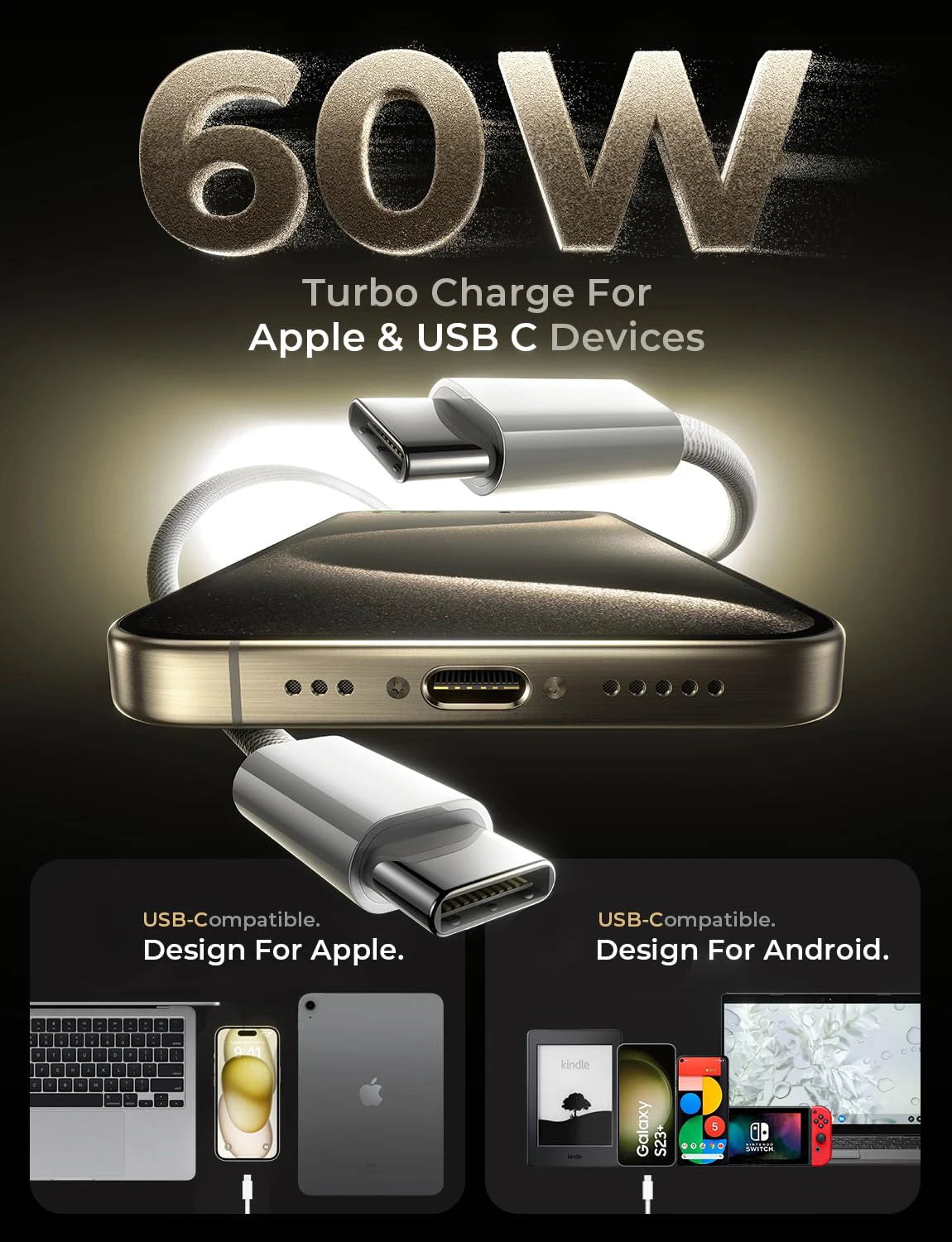 NNBILI 60W USB C to USB C Fast Charging PD Cable For iPhone 15 Pro Max Plus iPad Air 5 Samsung Huawei Xiaomi Type-C to Type-C ﻿