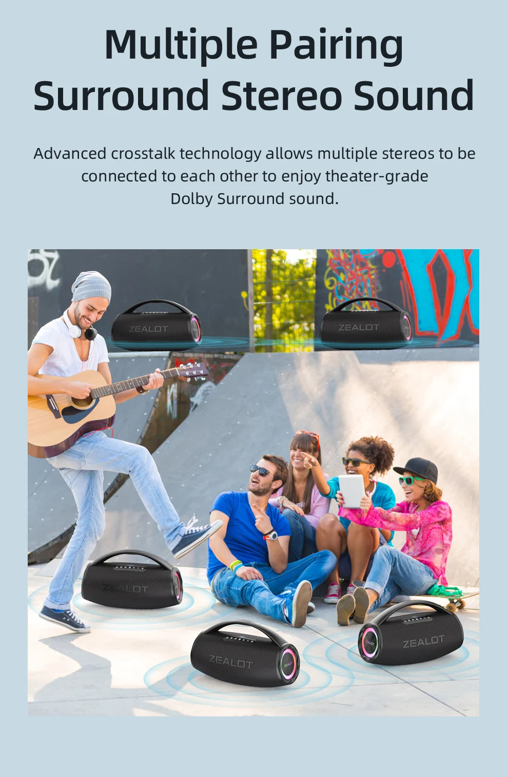 ZEALOT-S97 80W Bluetooth Speaker Powerful Wireless Speaker with Portable Handle, for Party, Camping,RGB Colorful Light