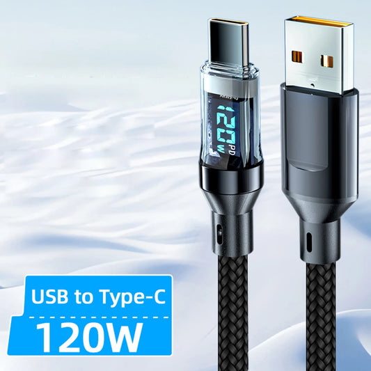 120W [Ultra-fast Super Charging Cable]120W LCD Watt Digital Display, Compatible for Samsung, Xiaomi, POCO, Tesla