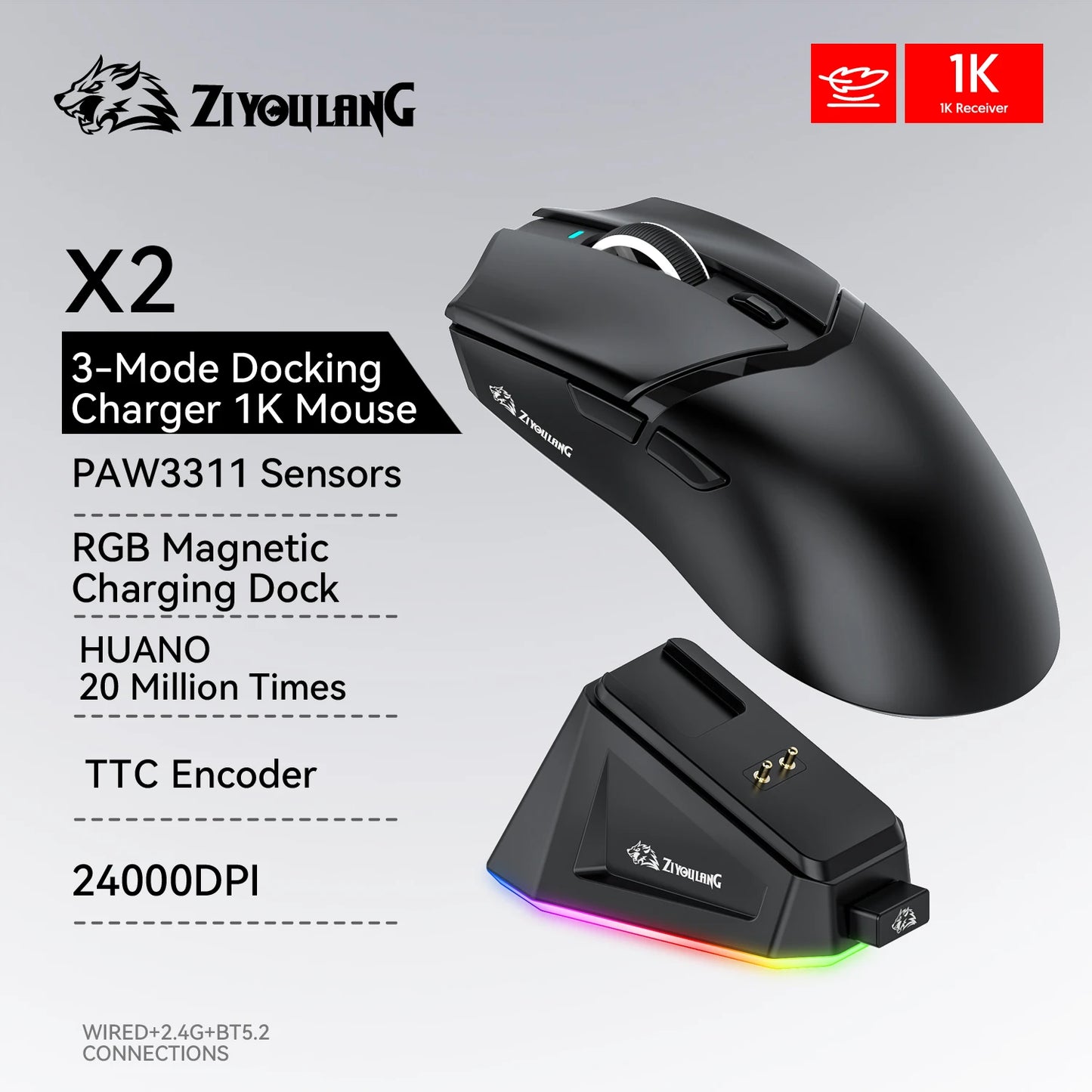 X2 Gaming Mouse Wireless PAW3311 1K Hz ATTACK SHARK X11 Same Model Magnetic RGB Lightweight Macro Mouse Tri-mode Connectione