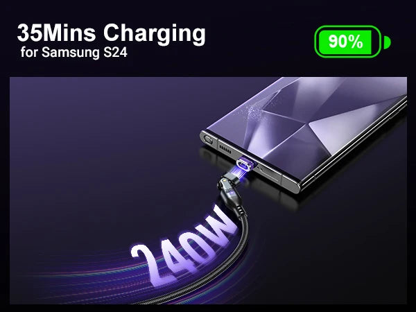 AUFU 16pin 180 Rotate Magnetic Cable 240W Fast Charging Micro USB Type C Cable For iPhone Xiaomi Samsung Magnet USB Phone Cable