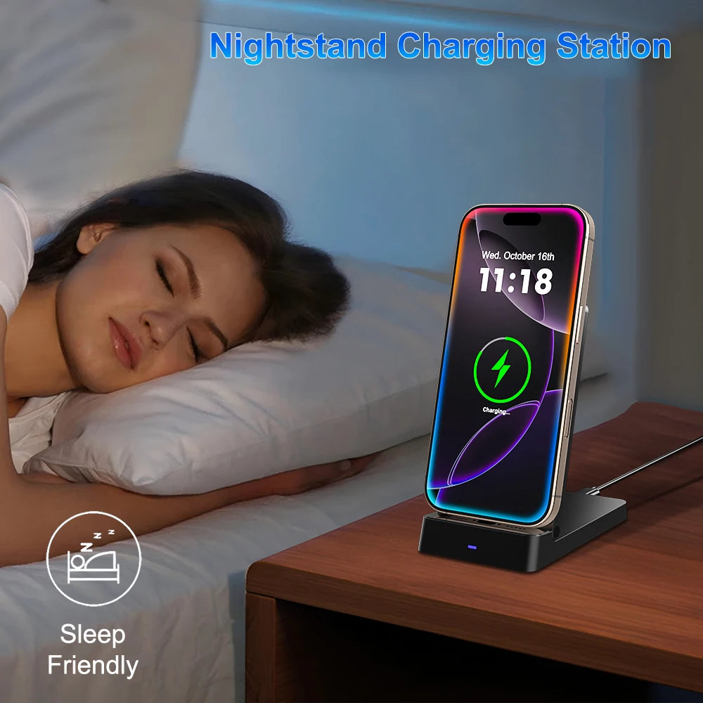 Wireless Charger Phone Desktop Folding Holder Stand For iPhone 16 15 14 13 12 Pro Max Samsung S24 Xiaomi Fast Charging Station