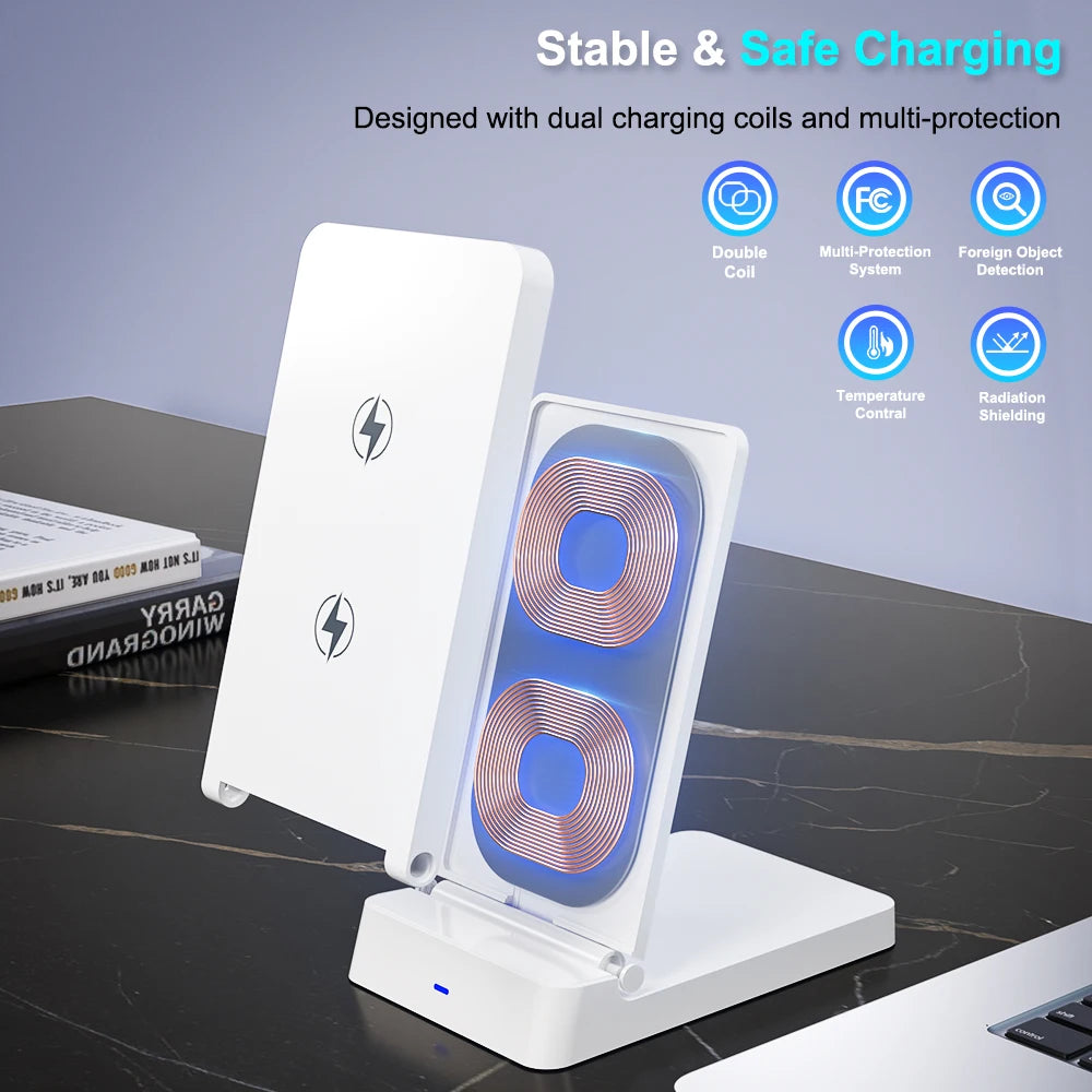 Wireless Charger Phone Desktop Folding Holder Stand For iPhone 16 15 14 13 12 Pro Max Samsung S24 Xiaomi Fast Charging Station