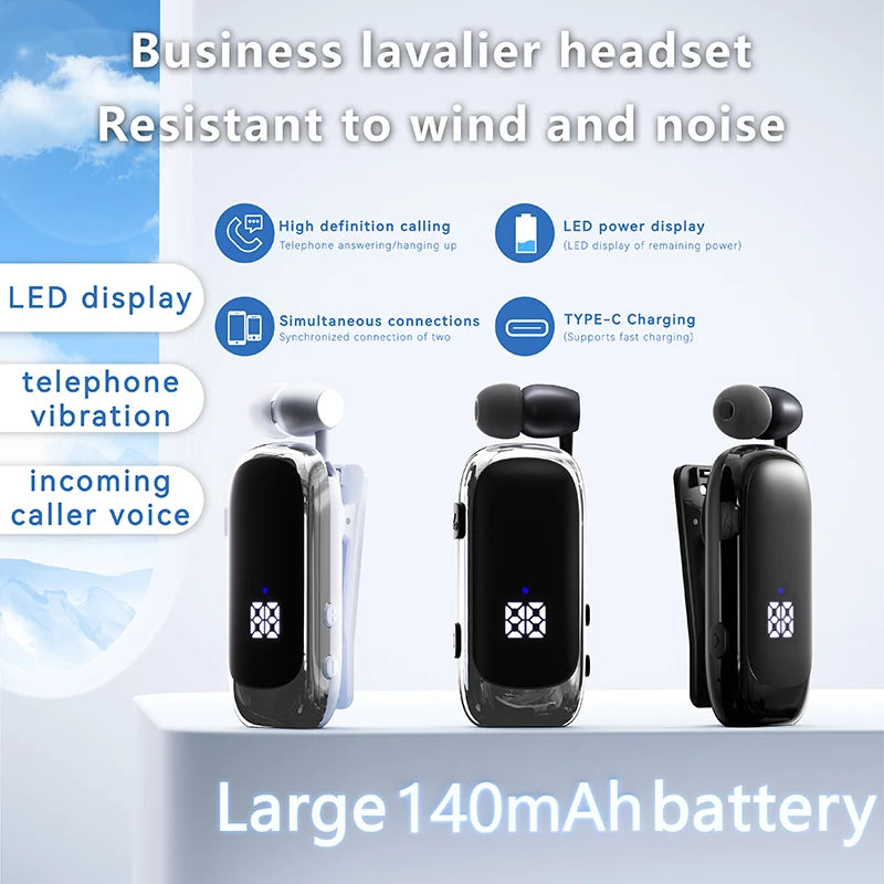 New K88 Lavalier Business Headset Bluetooth 5.4 Bass Earphone Call Vibration Reminder+Voice Number Reporting Wireless Headphone