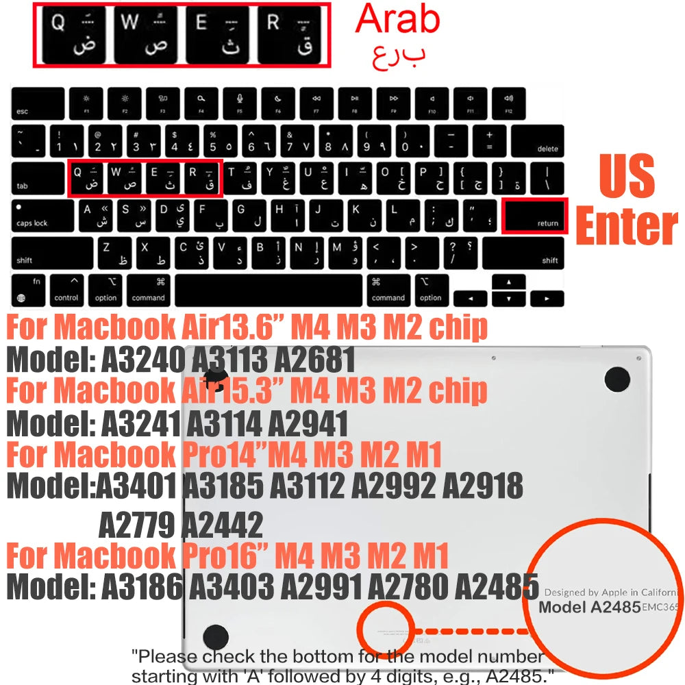 Compatible keyboard cover for 2025 MacBook Air 13.6 M4 A3240 A3113 MacBook Pro14 16 M4 M3 A3185 A3401 A3403 A2991 with touch ID