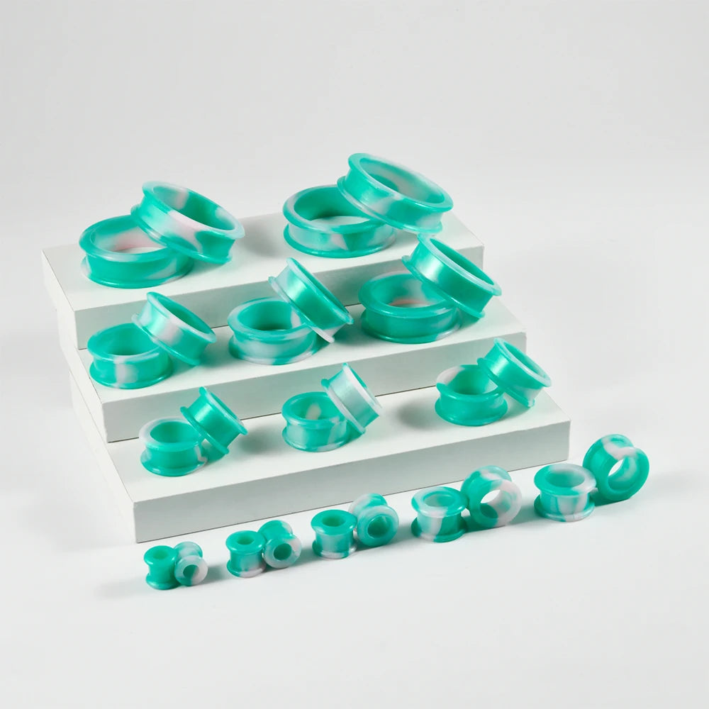 1Pair Uneven Colored  Marble Color Thick Silicone Ear Tunnel Earrings Expander Double Flared Gauges  Plug Piercing  8mm-38mm