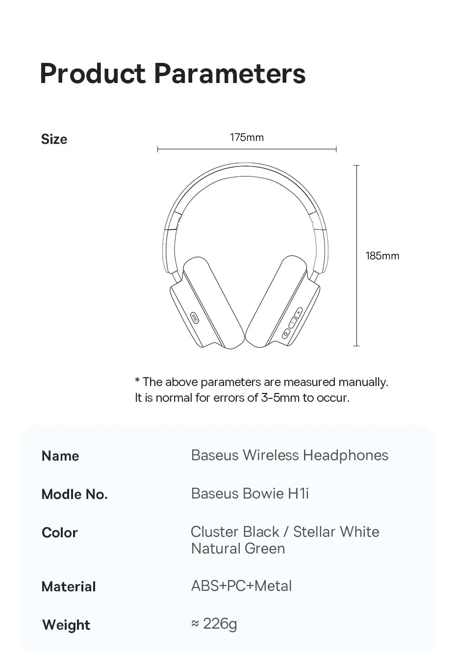 Baseus H1i ANC Wireless Bowie Headphone Bluetooth 5.3 Noise Cancellation Hi-Res 38db 3D Spatial Audio Ear Headsets
