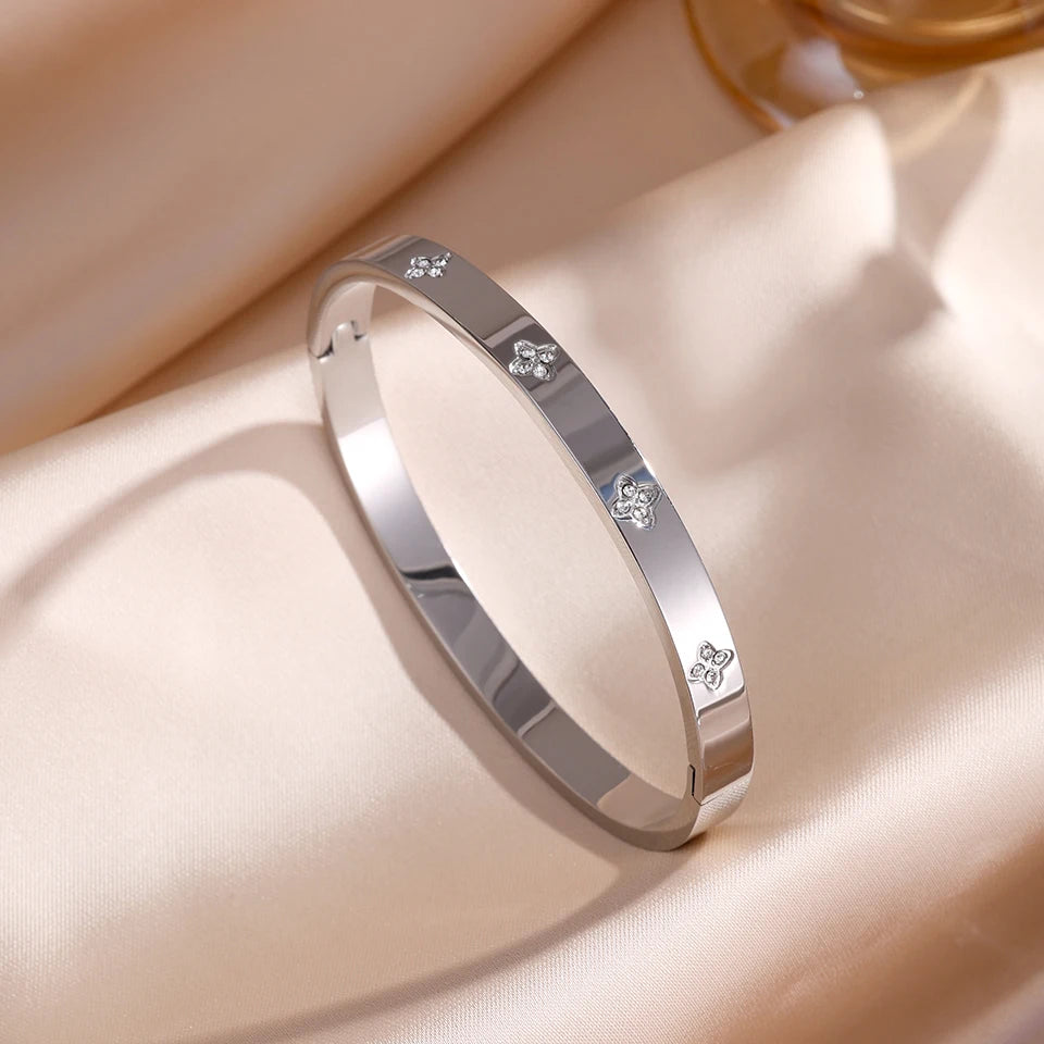 5/1pcs Sparkling Zirconia Inlaid Stainless Steel Bracelet Set for Women Stackable Bangles Fashion Non Fading Jewelry Gift