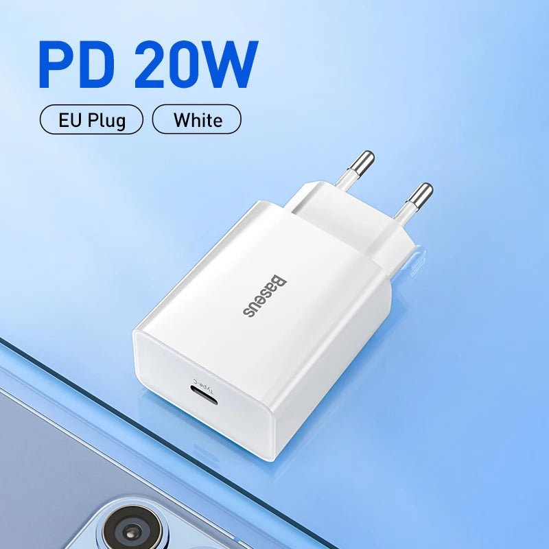 Baseus 20W Quick Charge QC 3.0 PD USB Type C Fast Charging Charger for iPhone 15 14 13 12 11 X Xiaomi Samsung Phone PD Charger