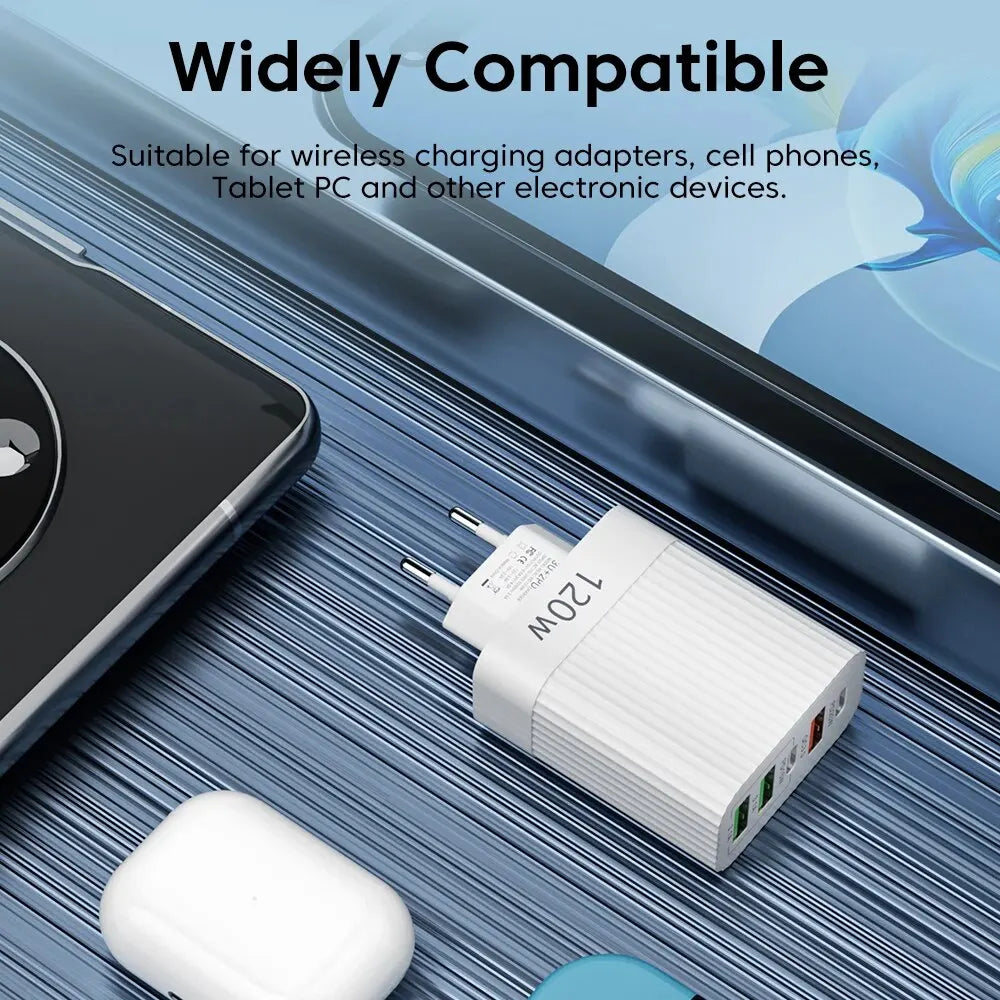 Total 120W USB Charger Quick Charge Multi Ports Fast Charging Phone Charger For iPhone Samsung Xiaomi Huawei Type C Wall Charger