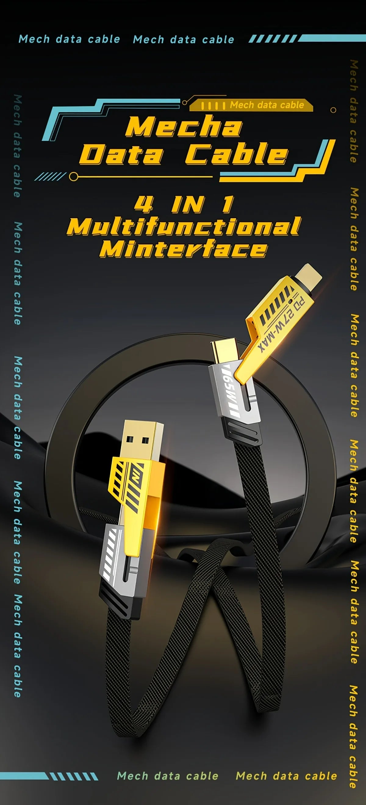 4 In 1 PD 65W USB Type C Data Cable Fast Charging For iPhone 16 15 14 13 12 Samsung Xiaomi Redmi Huawei Wire Cable Fast Charger