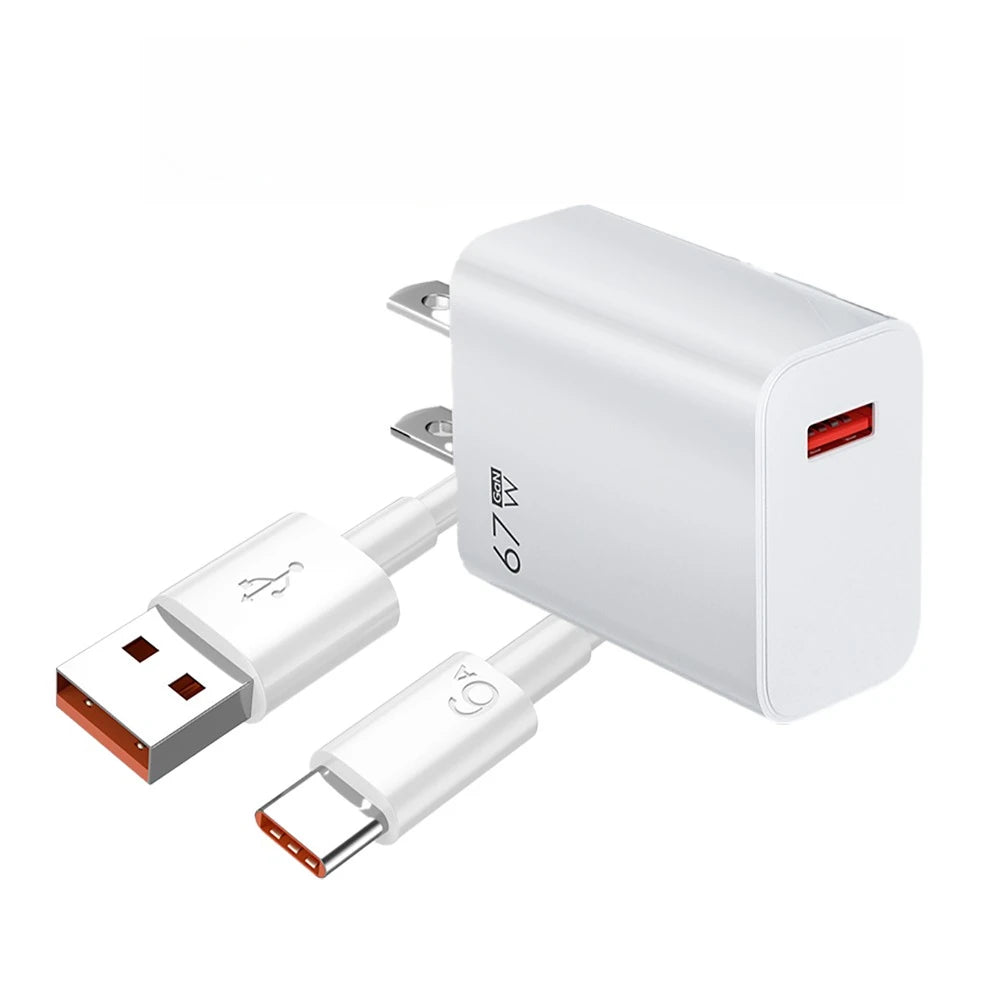 67W USB Fast Charger With 6A Type C Cable Phone Power Adapter For 12 POCO X5 X4 Pro Redmi Note 10 11 Charging Adapter