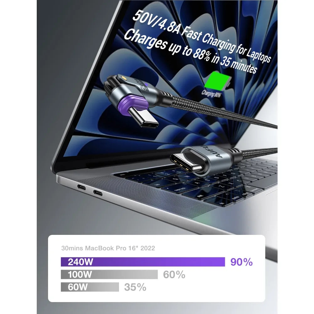 AUFU 16pin 180 Rotate Magnetic Cable 240W Fast Charging Micro USB Type C Cable For iPhone Xiaomi Samsung Magnet USB Phone Cable