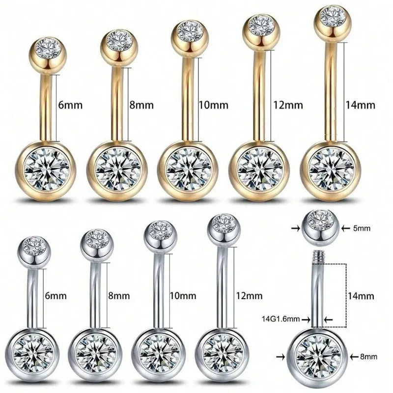 1Pc Belly Button Ring 316L Stainless Steel Belly Ring Piercing, 8/10/12mm Belly Button Stud for Women