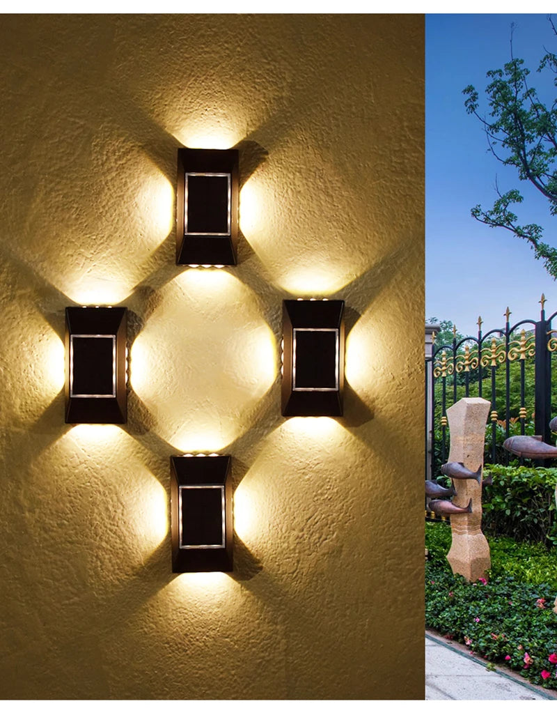 1/3pcs 12 LED Solar Wall Lamp Outdoor Waterproof Four Sides Glowing Light Staircase Villa Balcony Lighting Solar Wall Lights
