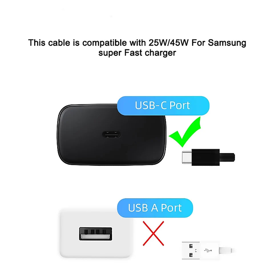 Fast Charging Type-C Cable 5A 45W PD USB-C Super for Samsung S21 FE S22 Plus S23 S24 Ultra Note 20 A14 A15 A33 A34 A53 A54 A55