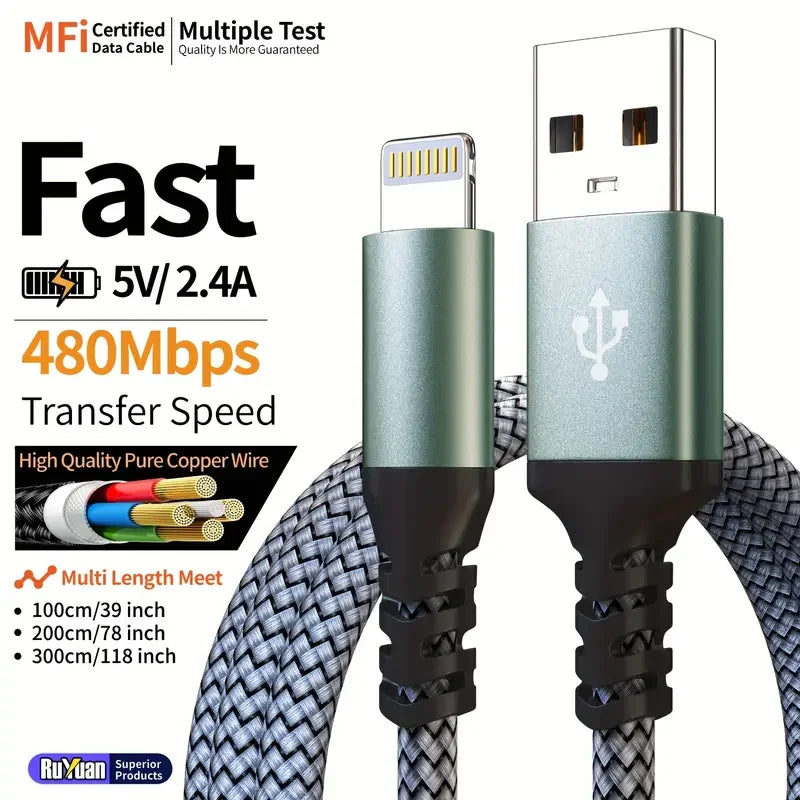 USB to Lightning charge cable for iPhone 14 13 12 11 Pro Max 8 7 6 Fast charging cable Data cable for iPad Mini MFi Certified