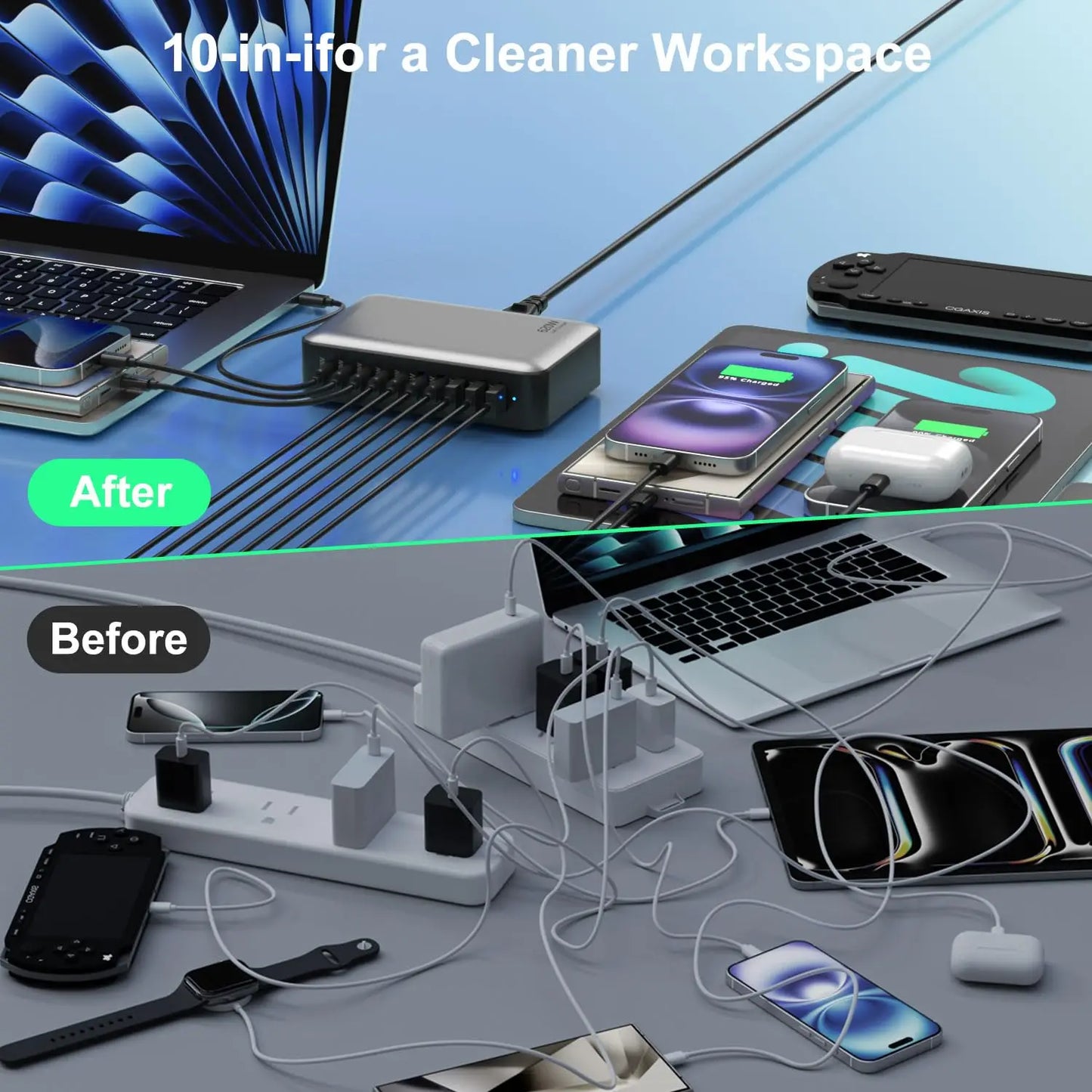 200/300/540/620W GaN high power Multi-Port Fast Charger multiple charging Station for iphone, for MacBook, for Samsung etc