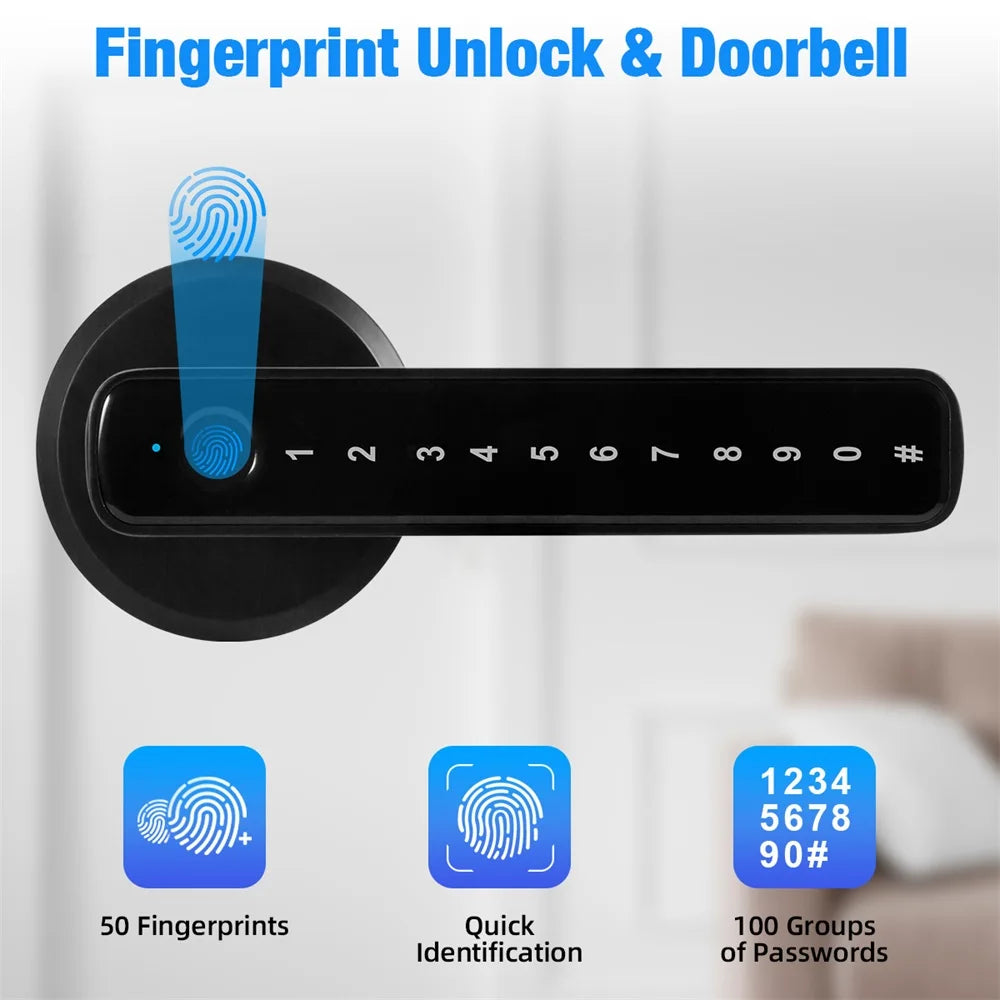 Fingerprint Door Lock Keyless Entry Door Lock with APP Control Fingerprint Door with Handle Biometric Door Lock for Bedroom Home