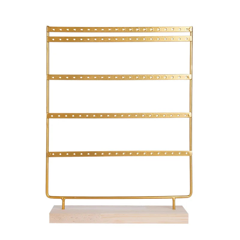 5-Tiers 100 Holes Earring Display Holder,Metal 3 Layers Jewelry Storage Organizer Wood Base Stand Tree,Ear Stud Rack Gift