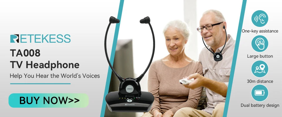 RETEKESS TA006 Wireless Headphone TV Watching Rechargeable Wireless Earphone with Transmitter Support Coaxial Fiber 3.5 AUX RCA