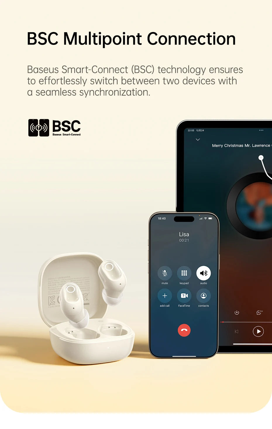 Baseus Bass BD1 Wireless Earphones Bluetooth 5.4 Mini Sports Earbuds,  IP55 Waterproof 0.06s Low-Latency Wireless Headphones