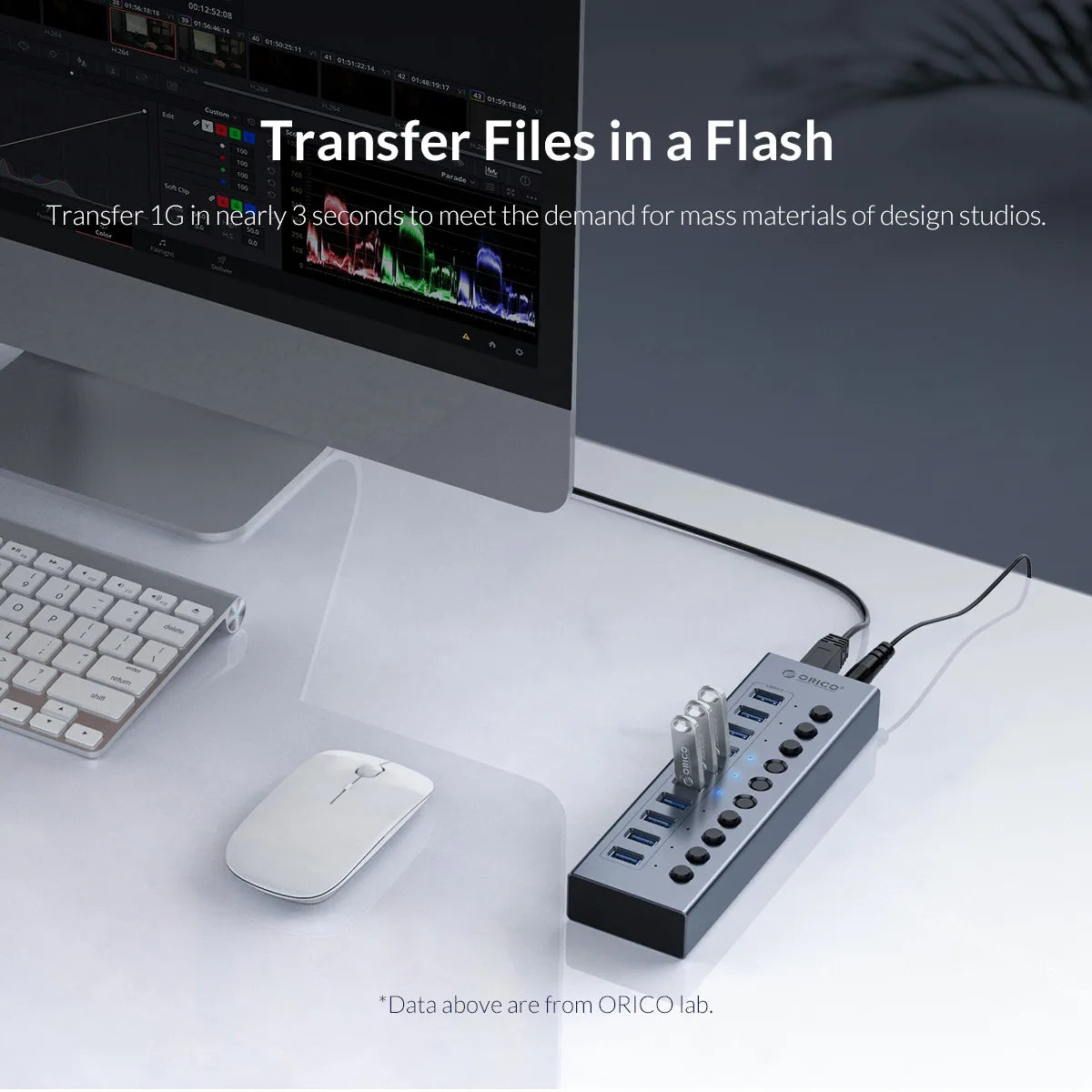 ORICO Powered USB Hub Splitter Socket with Multi USB 3.0 Port Slot Plug On-Off Key Switch Dock Power Strip Adapter for PC Lapto