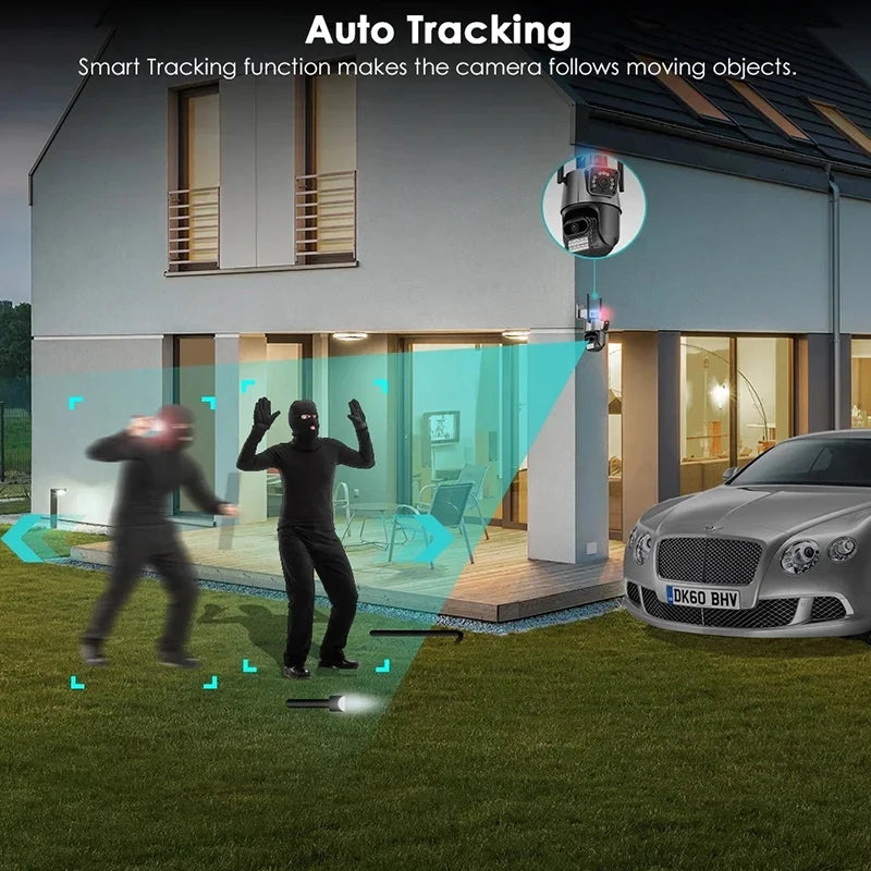 8MP WiFi Camera Outdoor 8X Zoom Security Camera 4K Video Surveillance Three Lens Dual Screen PTZ ICsee Alexa NVR Security CCTV