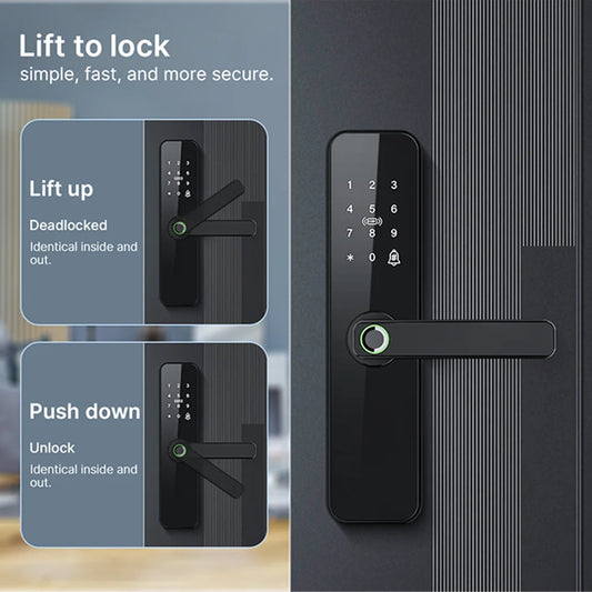 Tuya Wifi Electronic Smart Door Lock with Biometric Fingerprint/IC Card/Password/Key Unlock/Remote Control/USB Emergency Charge