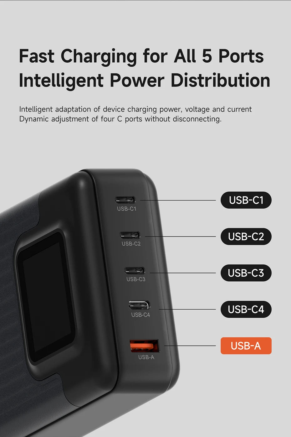 Hagibis 240W USB C Charger 5 Ports GaN 140W PD3.1 Fast Charger Desktop Charging Station with LCD Display For MacBook Pro Laptops