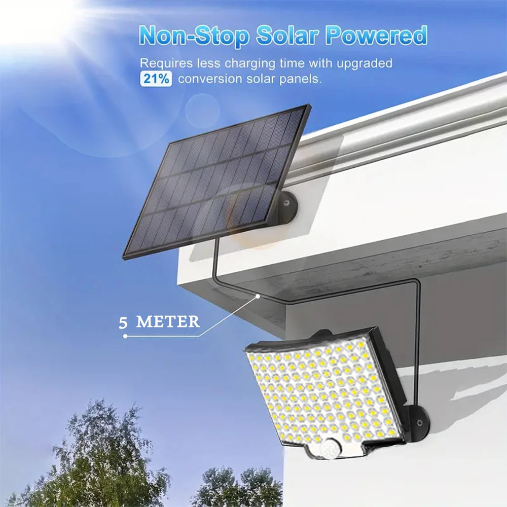Solar Light Outdoor Waterproof 106 LEDS with Motion Sensor Floodlight Remote Control 3 Modes for Patio Garage Garden Decoration