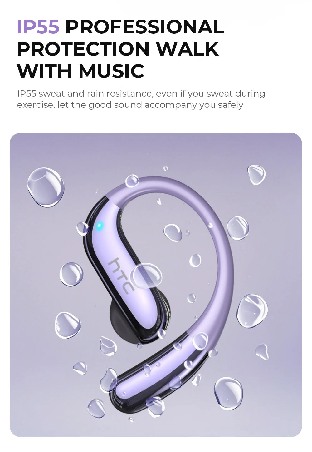 HTC NE23 Earphones Bluetooth V6.0 Open-Ear Wireless Headphones AI Translator Earbuds HD Call Sleek Thin lightweight Earhook